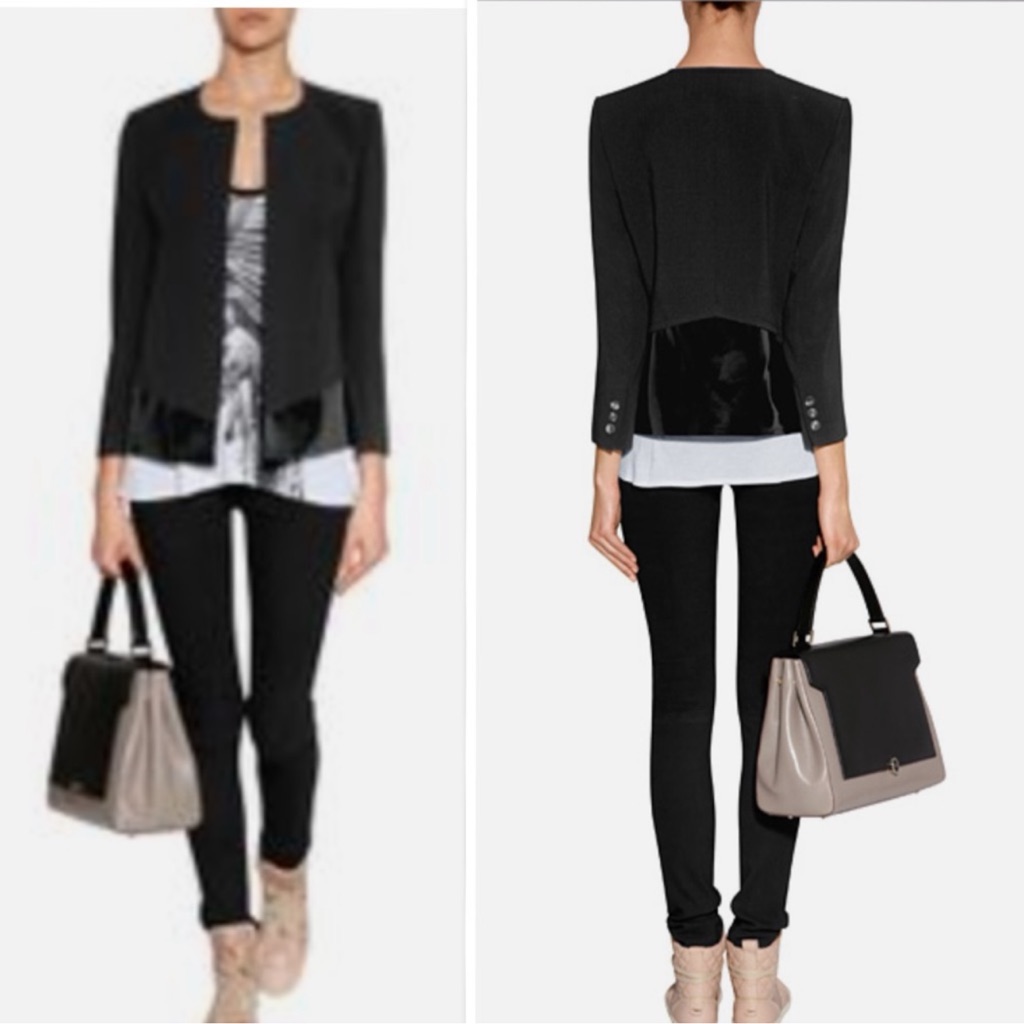 Nwt Helmut Lang Evening Angora Blend Patent Leather Black Jacket Blazer Womens 6